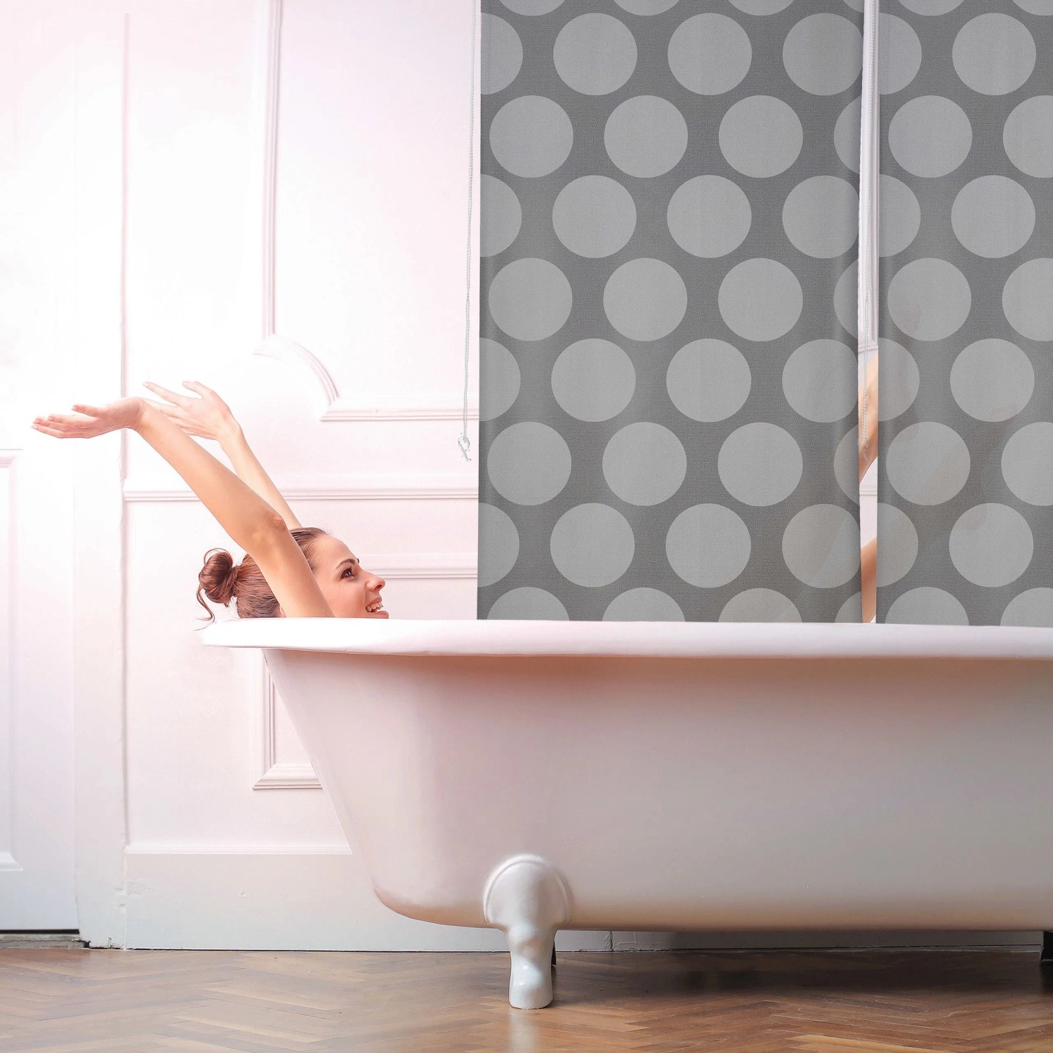 Relaxdays Duschrollo Kunststoff Aluminium Grau Wasserabweisend 80 cm x 240 cm_3