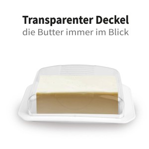 ProHome Butterdose, weiße Dose mit transparentem Deckel. Butter sichtbar.