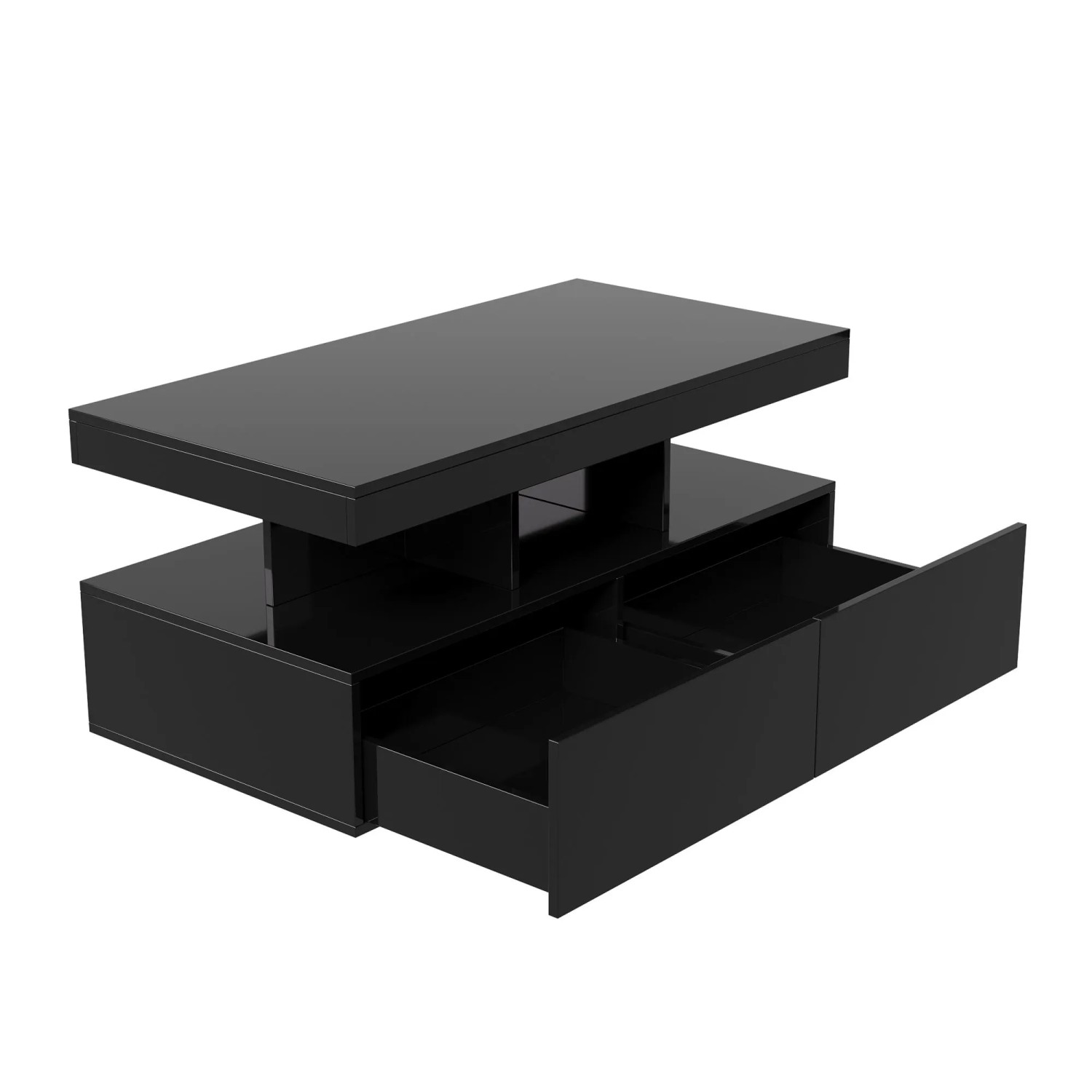 PXloue Couchtisch 104x53x46cm mit LED&Schubladen–Wohnzimmertisch Schwarz