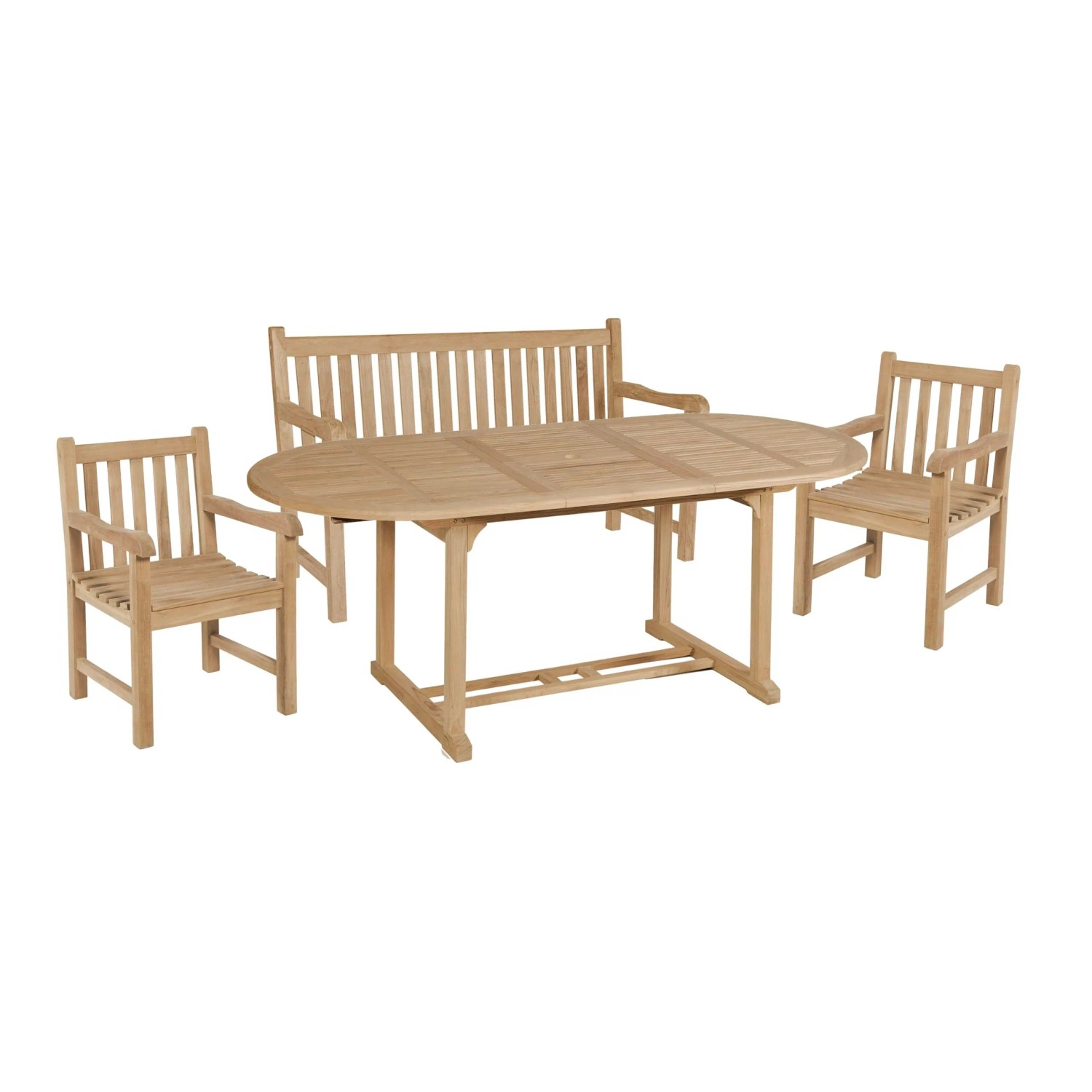 DELUKE Garten-Sitzgruppe MANUEL 4-tlg. Teak Hellbraun Gartenmöbel-Set Gartengarnitur Garten-Essgruppe Bank-stühle Esstis...