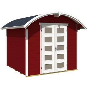 Skan Holz Gartenhaus Delft, Schwedenrot, 250x250 cm, mit Tonnendach und Doppeltür.