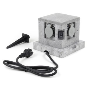 Wiltec Gartensteckdose 4Fach Granitoptik Außensteckdose Sensor Ip44 Steckdosenstein