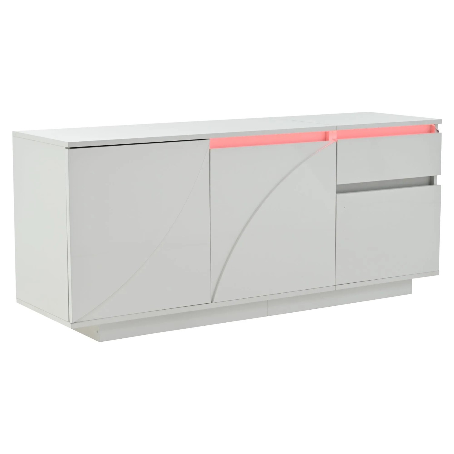 okwish Sideboard mit LED Licht Schublade Stauraum Wohnzimmer 140x40x60cm Weiß