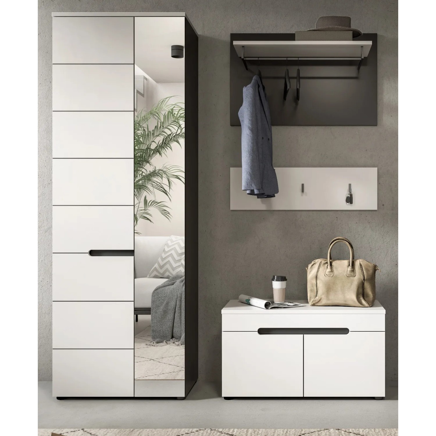 Inn.Furn Garderoben-Set 4-teilig in Weiß und Grau 160 cm Cooper_2