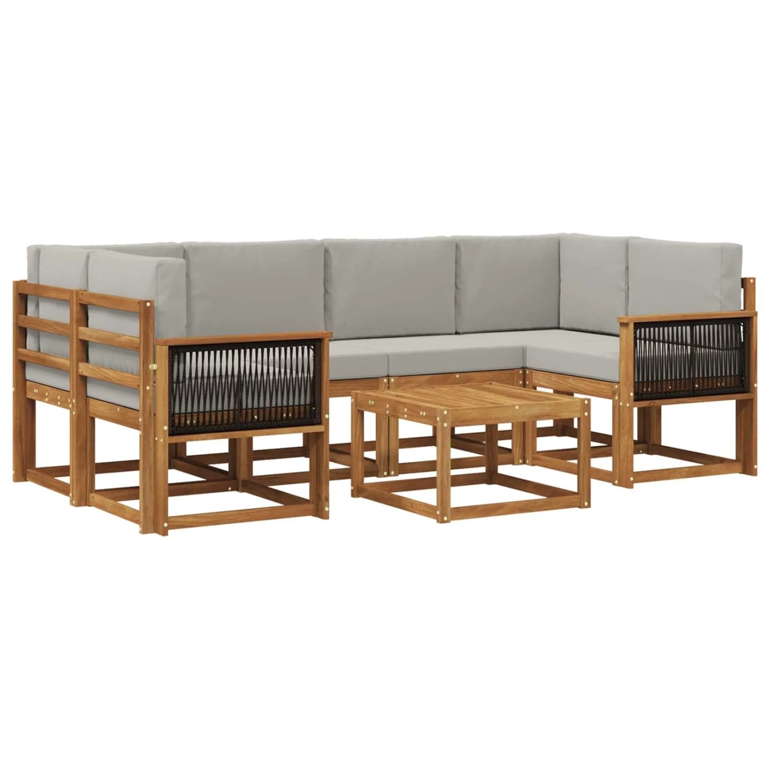 vidaXL Outdoor-Sofagarnitur mit Kissen 5 Stk Natur und Hellgrau 3385032
