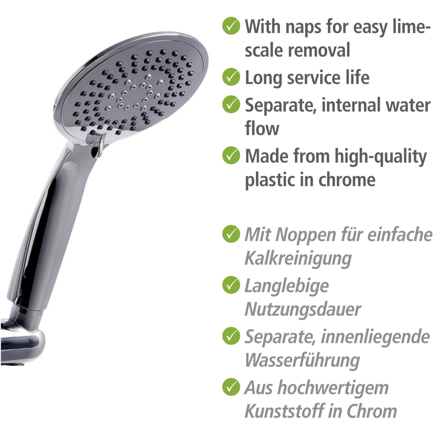 Wenko Brauseset Young Chrom: Handbrause mit 5 Funktionen, Chrom-Optik.