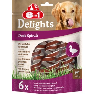 8in1 Delights Duck Spirals: Hunde-Kaustreifen mit Entenbrust, spiralförmig für langanhaltenden Kauspaß.