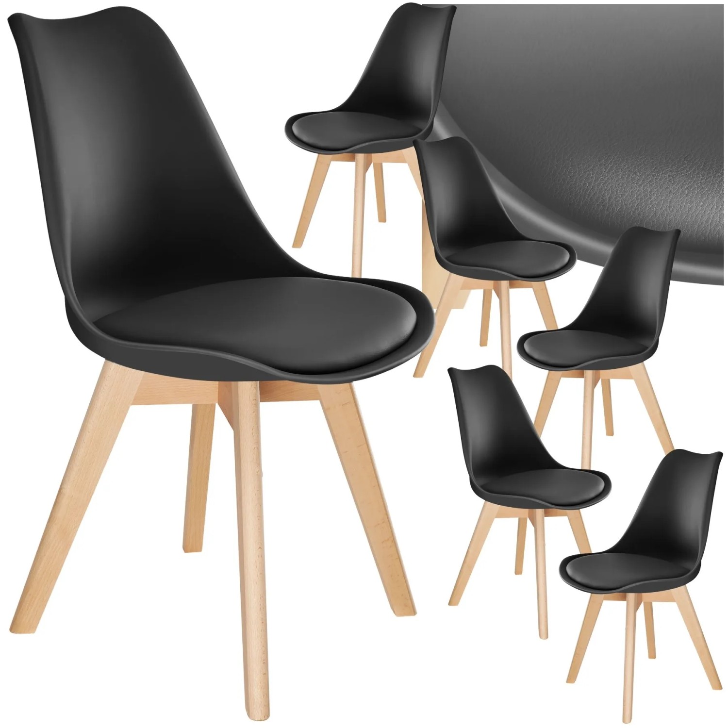 Tectake Set Esszimmerstuhl Frederikke Scandi Design Gepolsterte Sitzfläche  Ergonomische Form 6Er Set 53 x 49 x 82 cm Schwarz