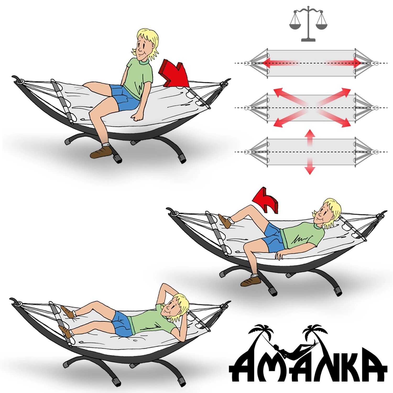 AMANKA Hängematte mit Gestell, beige, 200x120cm, schwarzes Stahlgestell, 310cm lang.