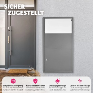 Tectake Paketbox Fortress Mit Integrierter Rückholsperre Zylinderschloss Mit 2 Schlüsseln  22 x 44 x 82 cm Anthrazit