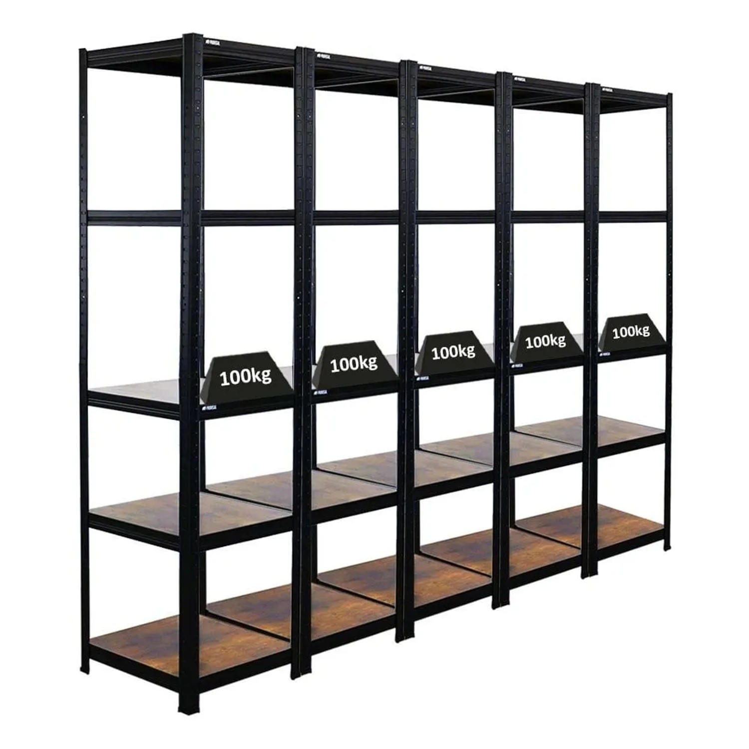 PROREGAL 5er Vintage Series Schwerlastregal Ragnar Set HxBxT 180x45x45cm Fachlast 100kg Vintagebraun-Schwarz