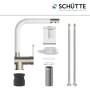 Schütte Küchenarmatur Rio in Edelstahloptik-Weiß mit Zubehör, wie Flexschläuche und Montageset.
