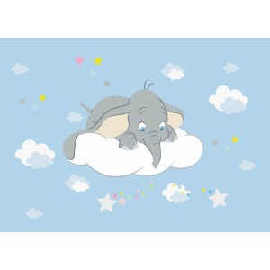 Disney Fototapete Dumbo blau-grau, Elefant auf Wolke mit Sternen, 160x110cm.