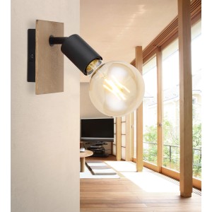 Moderner Globo Wandstrahler Martha in Holzfarben/Schwarz, 13x9 cm. LED-Spot für individuelle Lichtgestaltung.