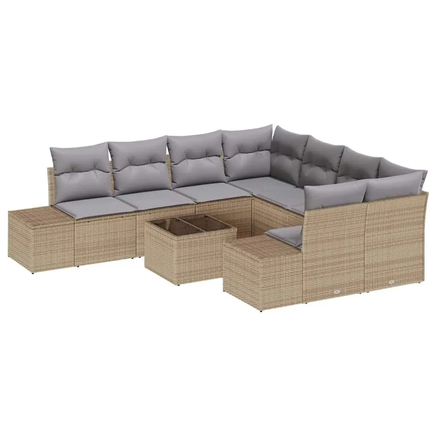 vidaXL Garten-Sofa-Set mit Kissen 9 Tlg Beige und Grau Poly-Rattan 3355669