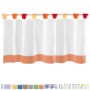 Orange-rote Bistrogardine (150x45 cm) mit Schlaufen für Küchenfenster.
