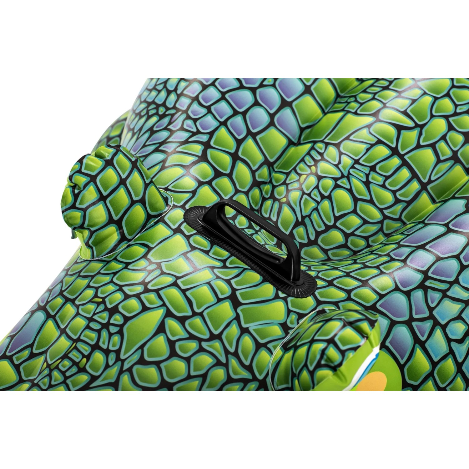 Detailaufnahme: Grünes Bestway Schwimmtier Krokodil mit Griff.