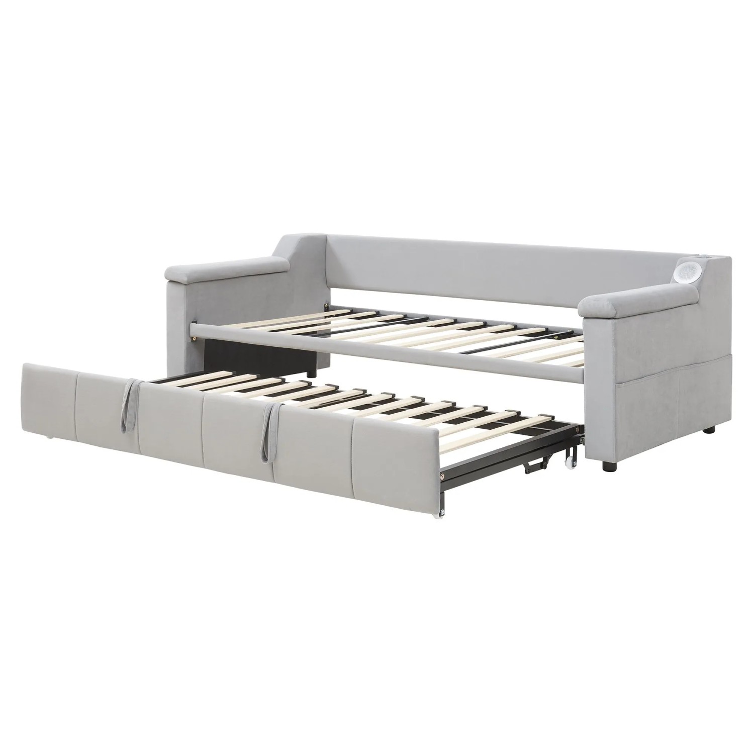 Merax Schlafsofa 90/180x190cm USB Bluetooth Samt Hellgrau