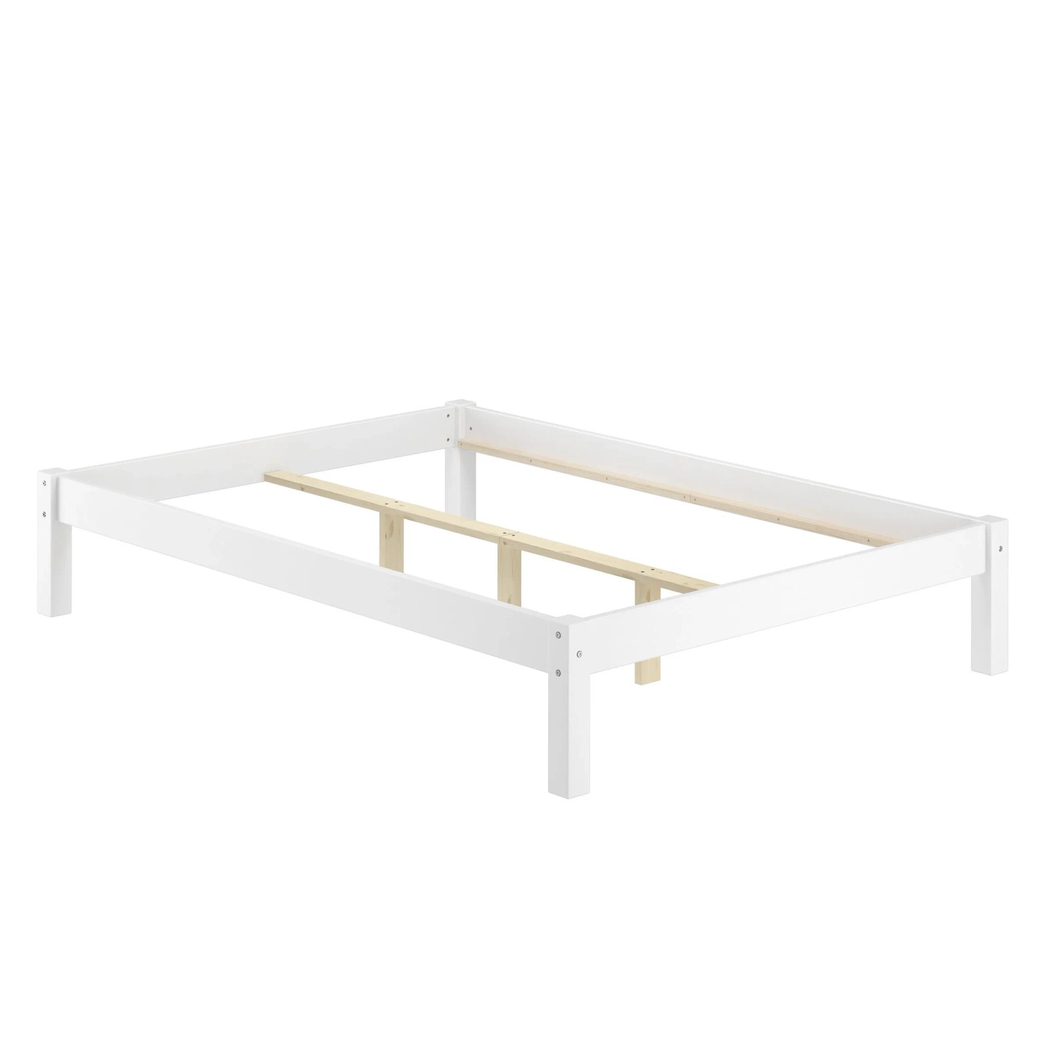 Erst-Holz Doppelbett 140 x 200 cm für Jugendliche und Erwachsene Kiefer Weiß Modell 35 ohne Zubehör