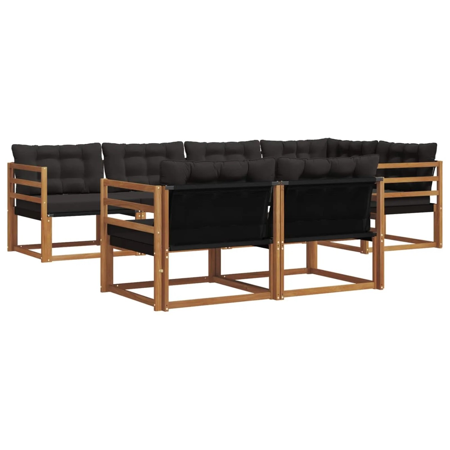 vidaXL Outdoor-Sofagarnitur mit Kissen 7-Tlg Natur und Schwarz 3369543
