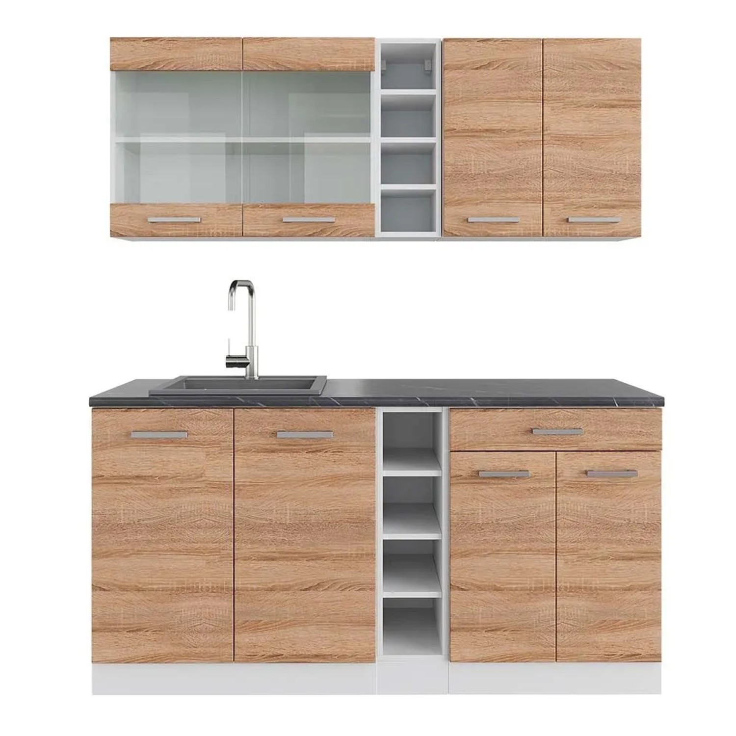 Vicco R-Line Singleküche Sonoma Weiß 160 cm AP Anthrazit ohne E-Geräte