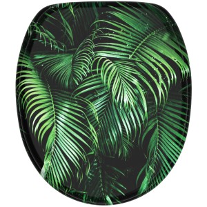 Sanilo WC-Sitz Palmdream mit Absenkautomatik, Holz-Toilettendeckel mit Palmenmuster.