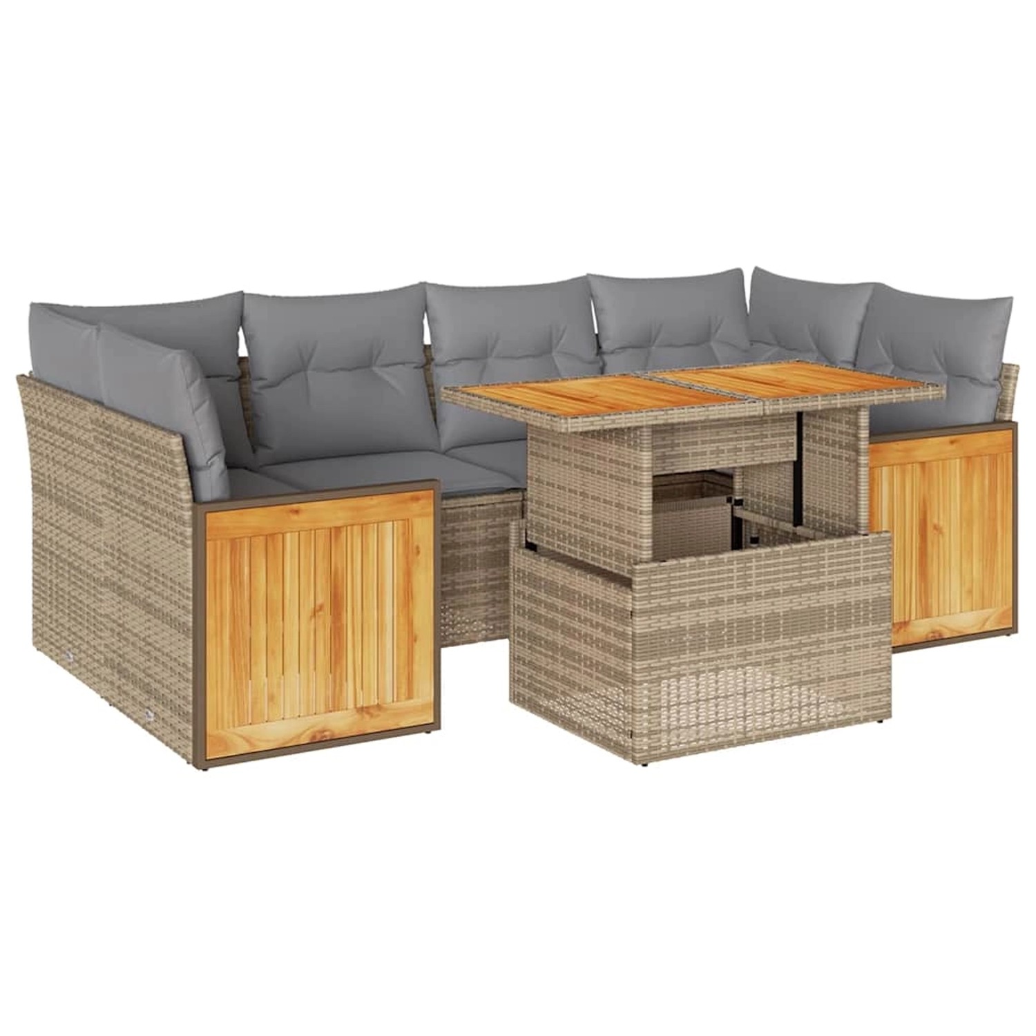 vidaXL 7-Tlg Garten-Sofagarnitur mit Kissen Beige Poly Rattan Akazie 332767 günstig online kaufen