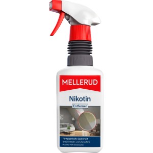 Mellerud Nikotin Entferner 0,5 l Flasche mit Sprühkopf für die Reinigung von Oberflächen.