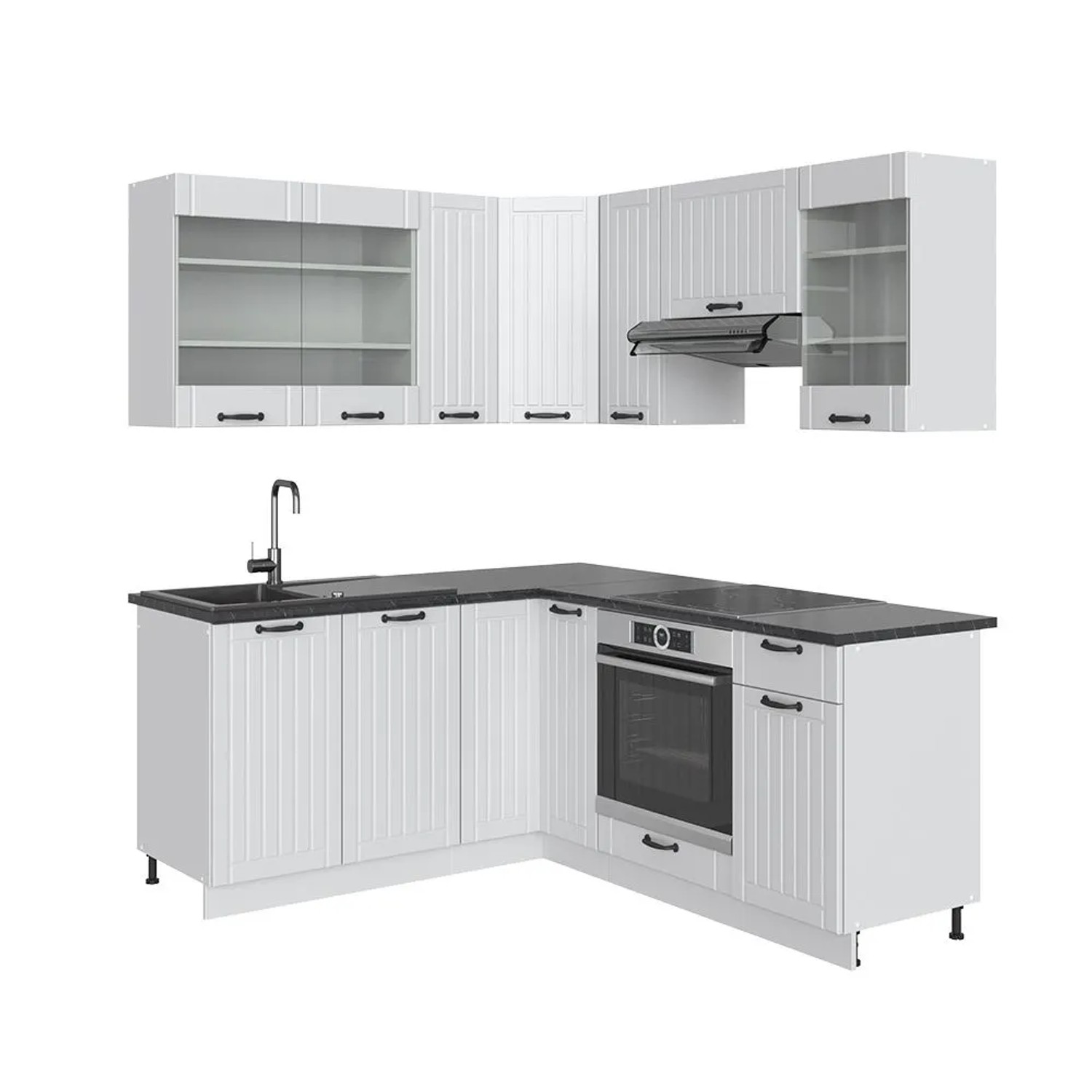 Vicco Eckküche Fame-Line Weiß Landhaus/Weiß 190 x 82 ohne Arbeitsplatte