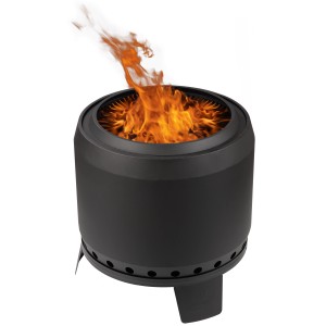 Schwarzer Landmann Feuerkorb (Ø 60 cm) mit Flammen, rauchfrei und stabil.