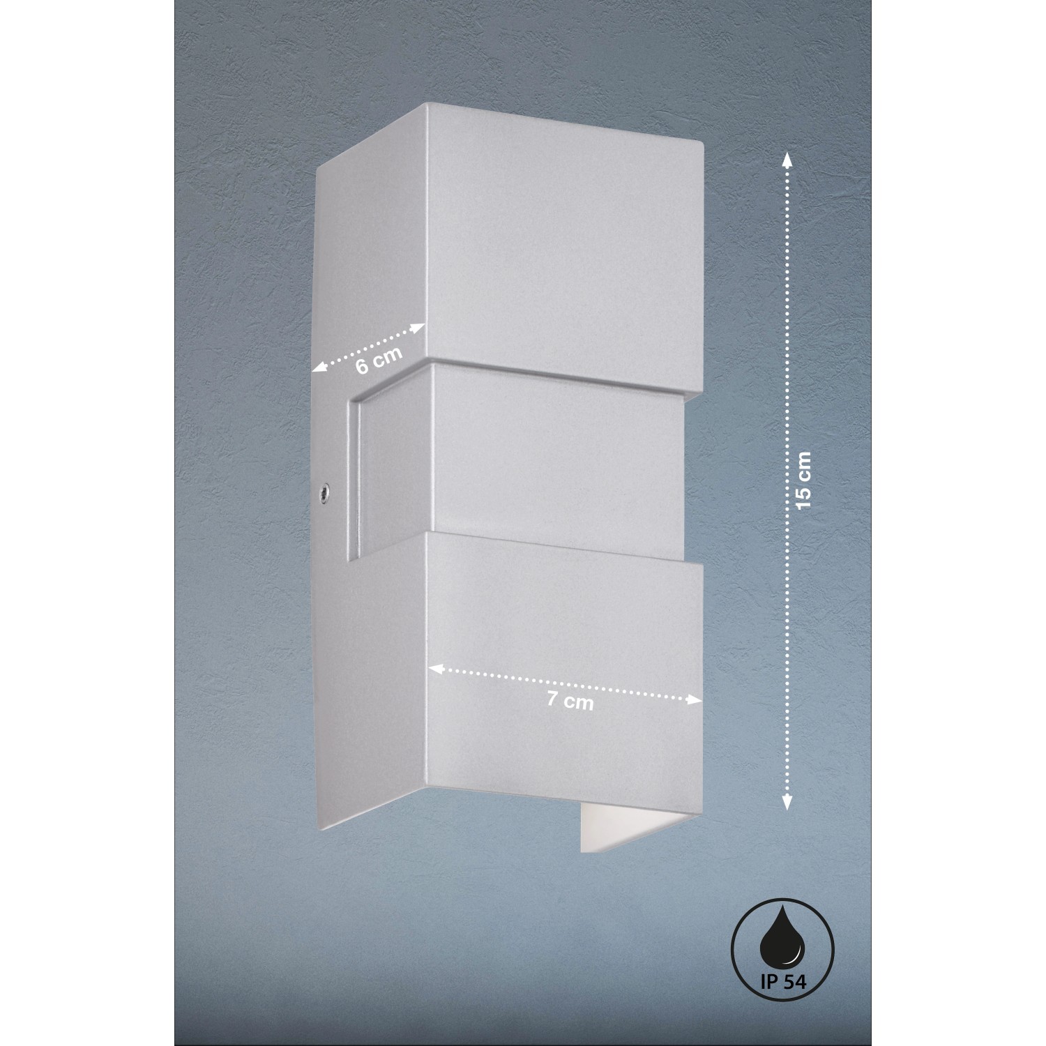 Moderne, silberne LED-Außenwandleuchte Oslo von Fischer & Honsel mit Up- & Down-Effekt.