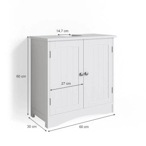 Vicco Waschbeckenunterschrank Bianco, weiß, 60x60 cm, mit zwei Türen und silbernen Griffen.