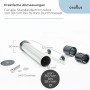 Edelstahl Universal Standrohr für Sonnenschirmständer, 320mm lang, 60mm Ø, mit Schutz und Reduziereinsätzen für 39-55mm Schirmrohre.