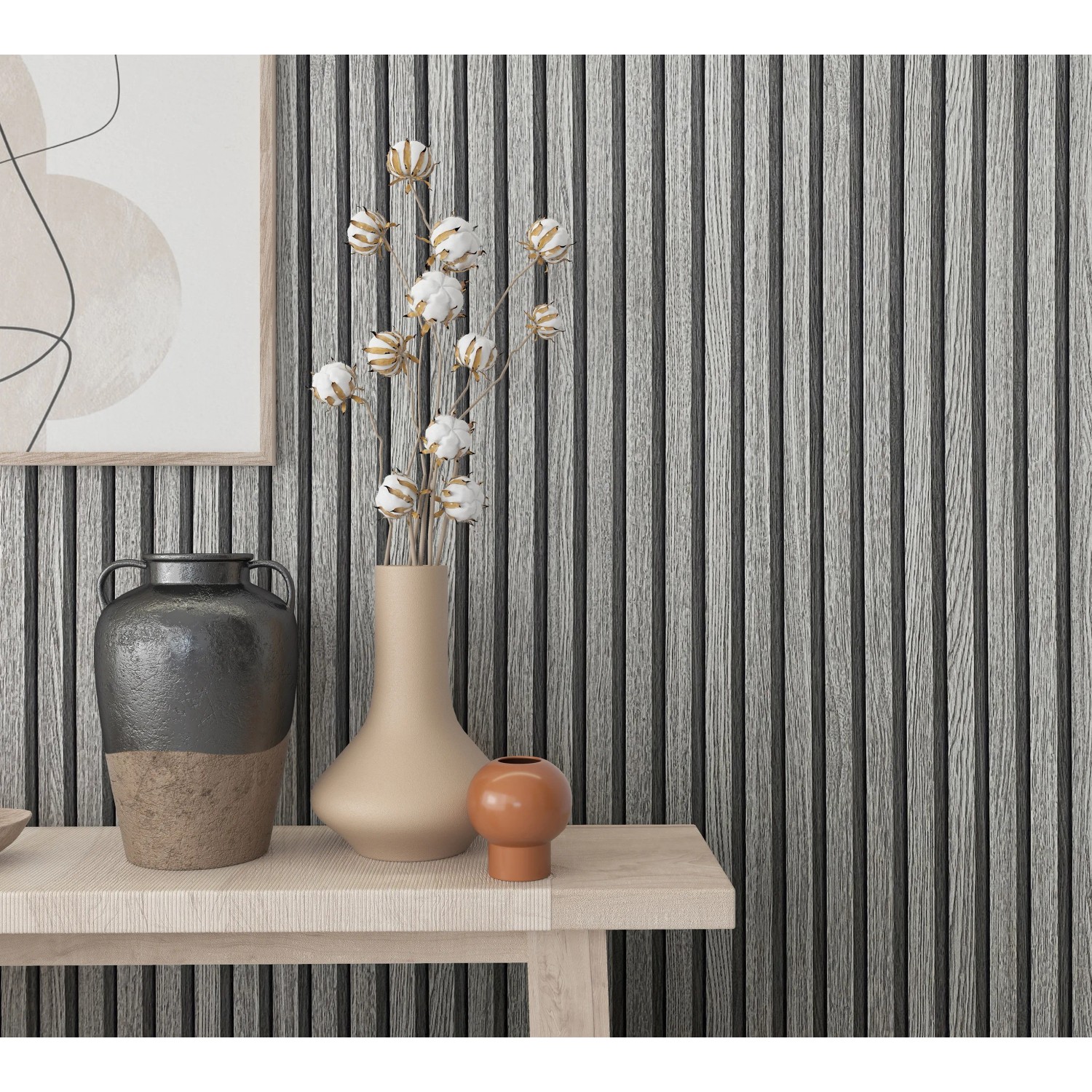 Marburg Vliestapete Botanica 2, graue Holzoptik, Streifen-Design für Wohnräume.
