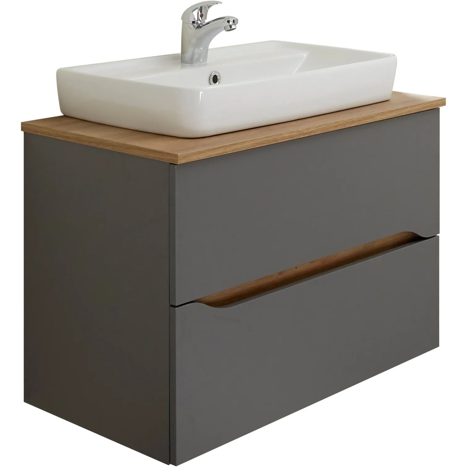 Pelipal Waschbeckenunterschrank Quickset 357, Quarzgrau Matt Touch, 72 cm mit Waschbecken.