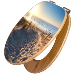 Banjado WC-Sitz aus Bambus mit Nordseestrand-Motiv und Absenkautomatik.