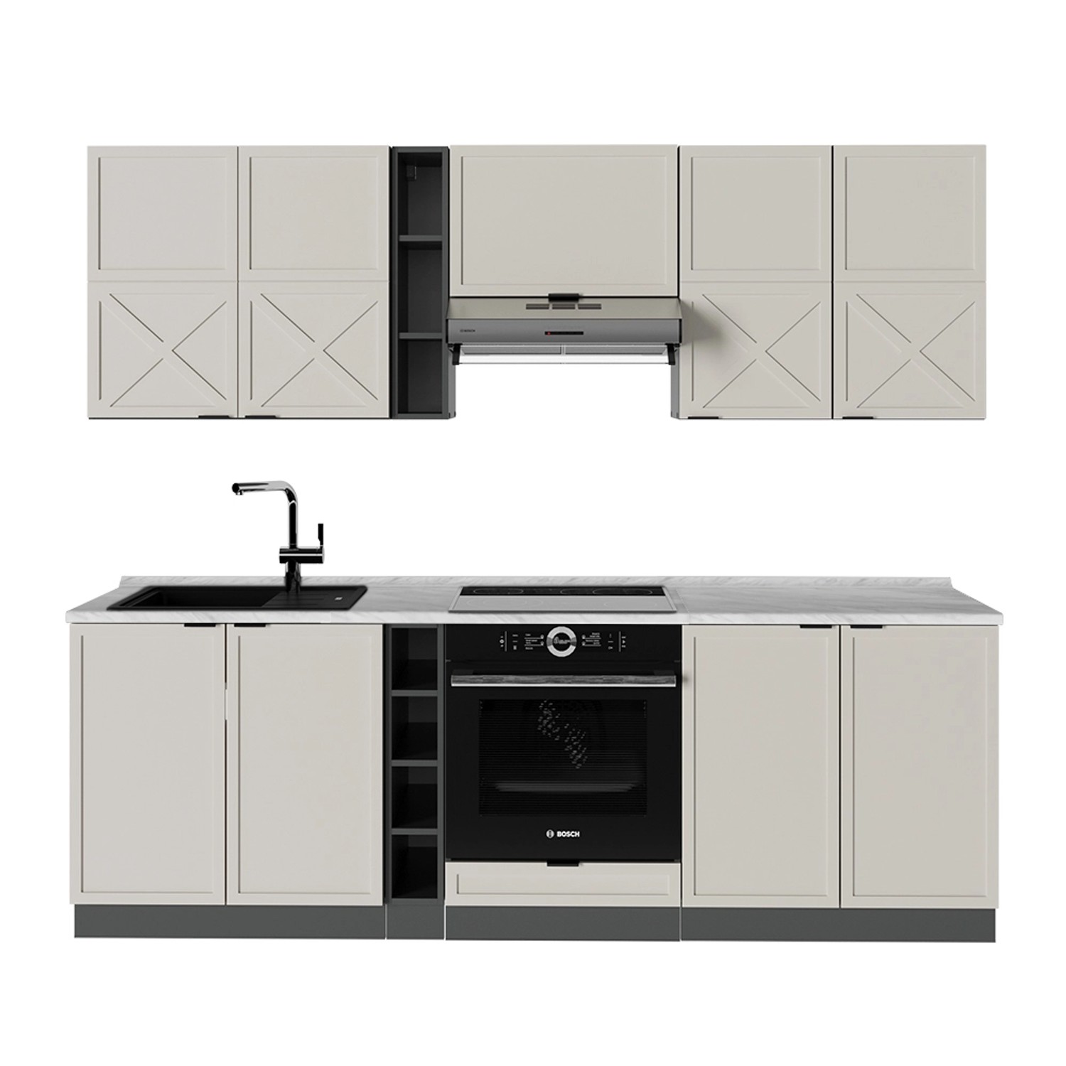 Vicco Fame-Line Küchenzeile GrauBeige/Anthrazit 235 cm AP Marmor günstig online kaufen