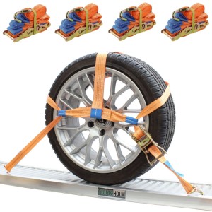 TRUTZHOLM Radsicherung Spanngurte (4er Set) zur Autotransport-Sicherung auf Anhänger.