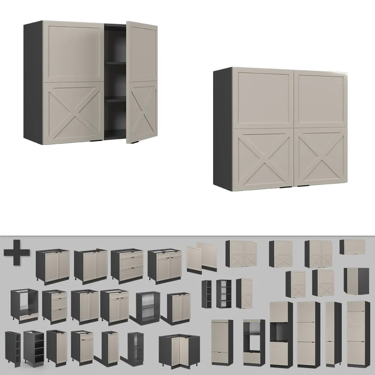 Vicco Hängeschrank Fame-Line Glashängeschrank GrauBeige 80 cm mit Anthrazit Korpus_5