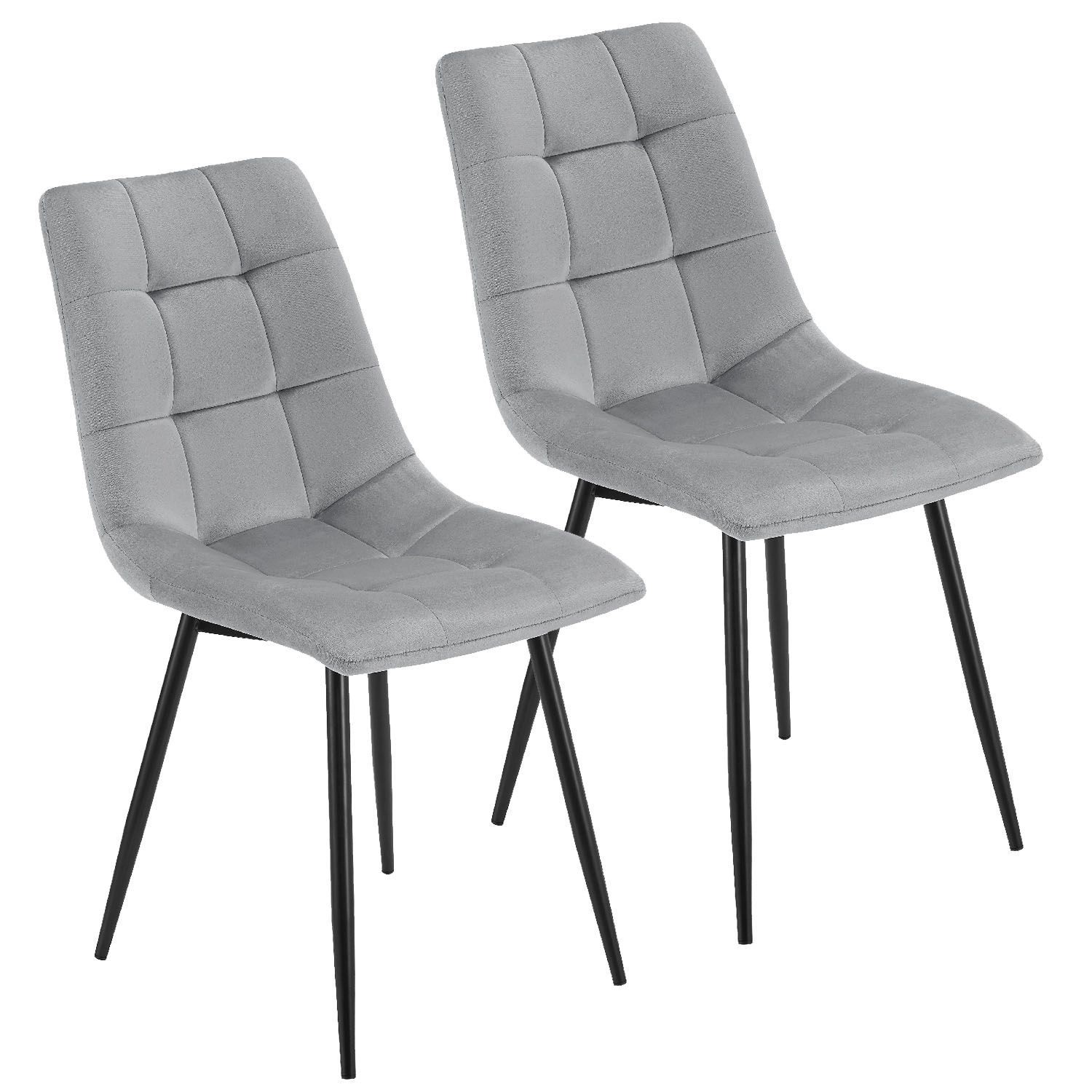 Juskys Esszimmerstuhl Blanca 2er Set mit Samt Hellgrau