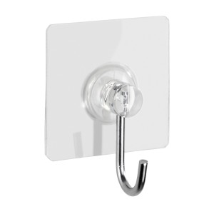 Wenko Static-Loc Nickelhaken, eckig, 4er Set. Transparenter Kunststoff mit silbernem Haken.