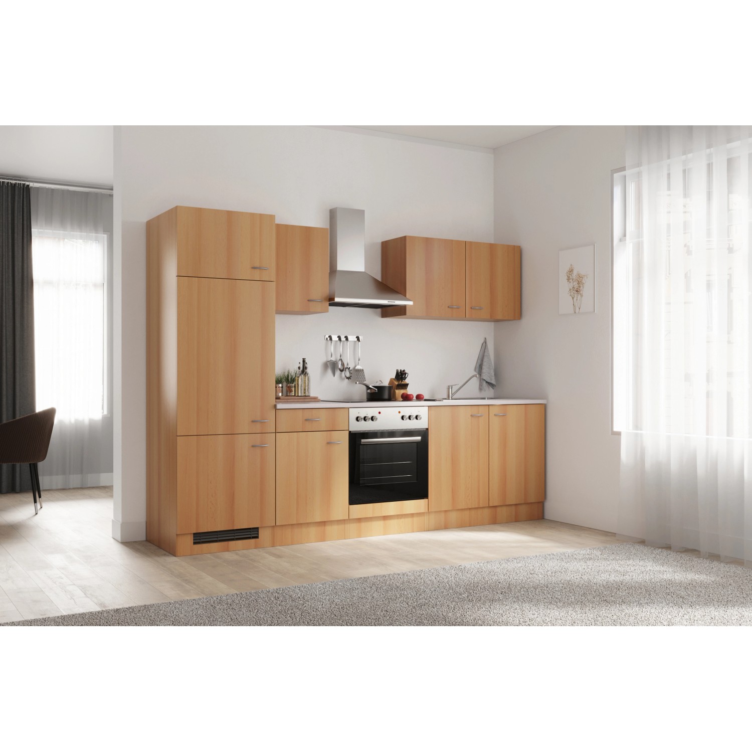 Flex-Well Classic Küchenzeile/Küchenblock Nano 270 cm Buche