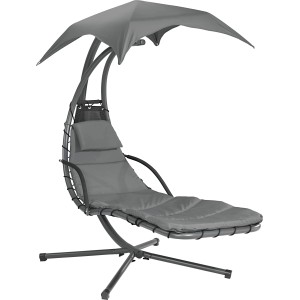 Schwingliege Palmdale mit Sonnendach aus Textilen in Anthrazit. Bequeme Gartenliege mit Stahlgestell.