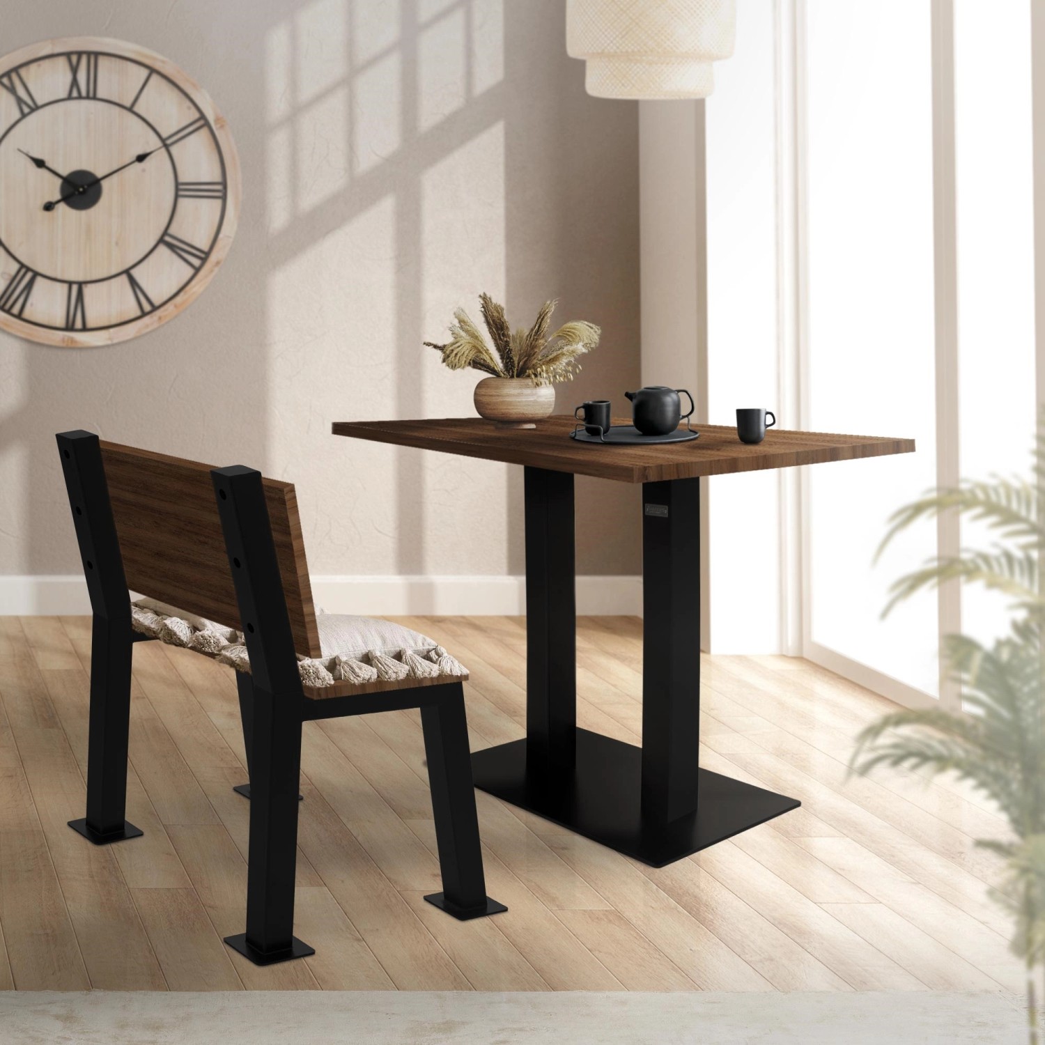 ML-Design Bankbeine H-Form, 2er Set, schwarz. Bankgestell mit Rückenlehne für den Innen- und Außenbereich.