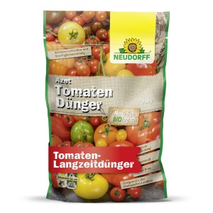 Verpackung Neudorff Azet Tomaten-Dünger 750g mit Tomaten-Abbildung.