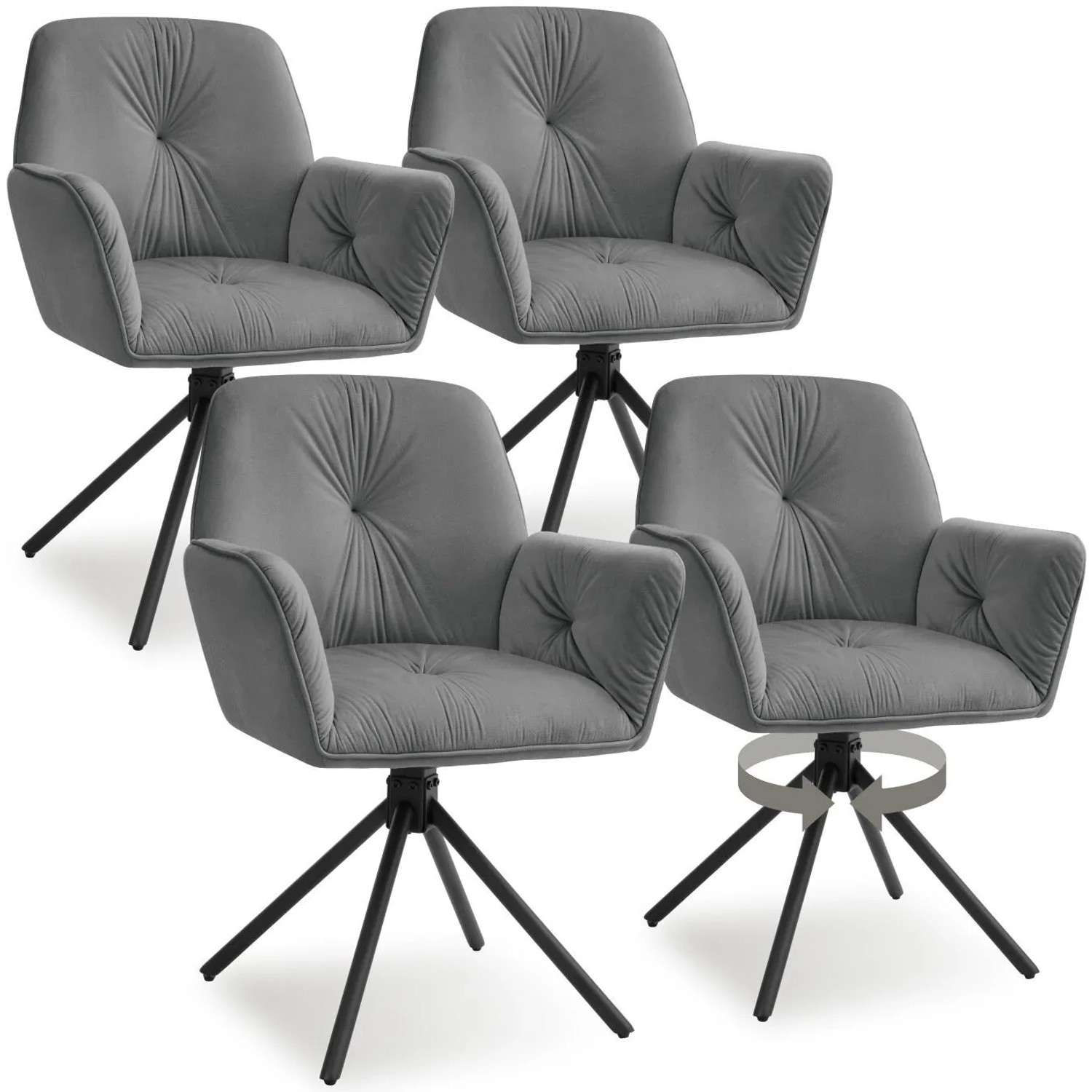 Tectake Drehbarer Armlehnstuhl Lenia In Samtoptik Gepolstert 360° Drehbar Höhenverstellbare Kunststofffüße 4Er Set 54 X 56 50 X 86 Cm Samtoptik