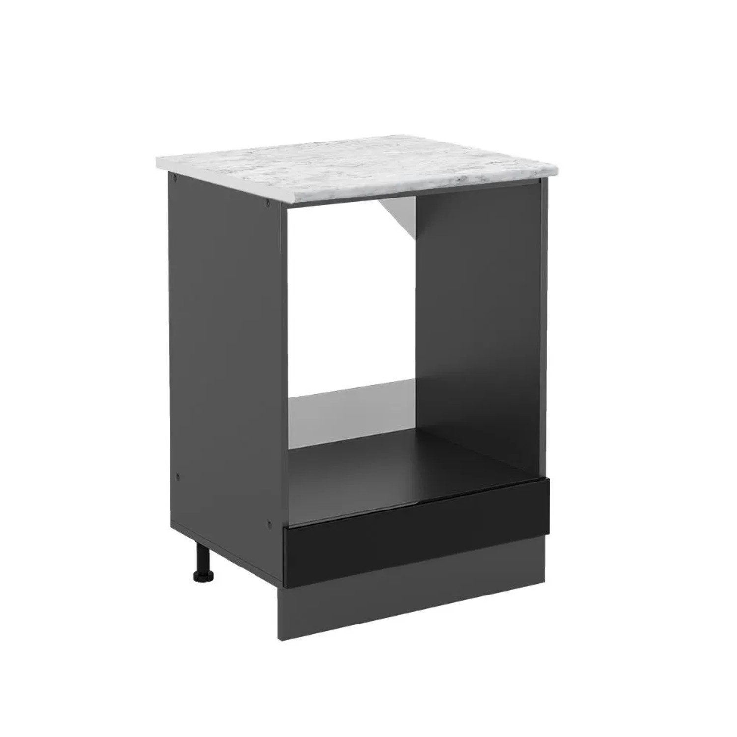 Vicco Herdumbauschrank R-Line Schwarz Hochglanz Anthrazit 60 cm AP Marmor