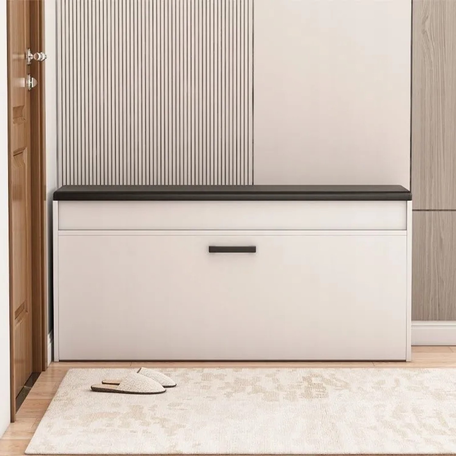 Rebiko Weißer Schuhschrank Mit Sitzfläche Und Stauraum Groß 2 Einlegeböden Zu Öffnen 100 Cm_4