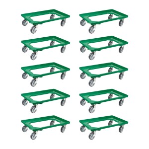 Sparset: 10 grüne Transportroller für Euroboxen (60x40 cm) mit Gummirädern, Traglast 300 kg.