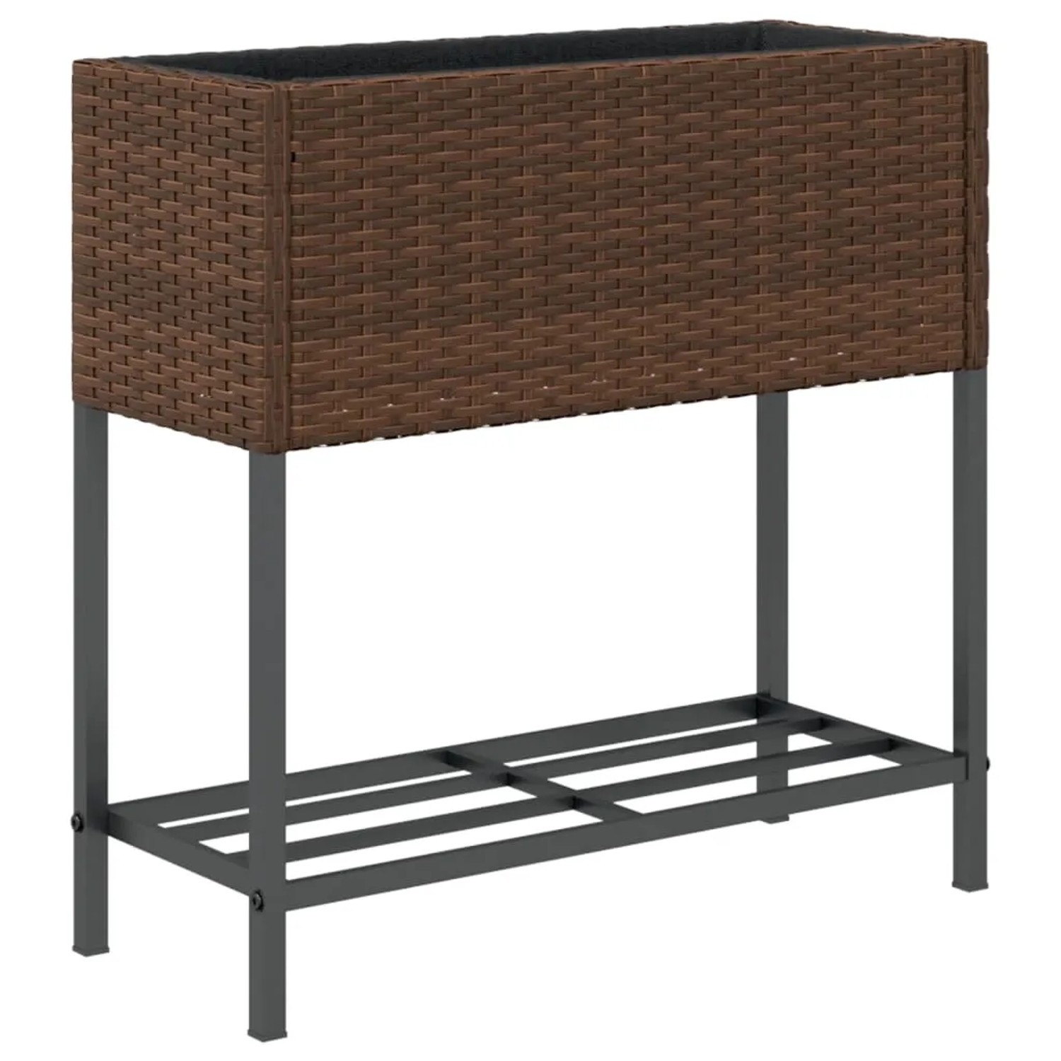 Brauner vidaXL Pflanzkübel mit Ablage aus Poly Rattan für den Garten.